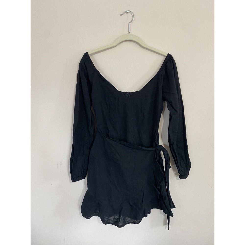 Princess Polly Kameron Wrap Black Mini Dress Long Sleeve Size US 4 Femme Baddie
